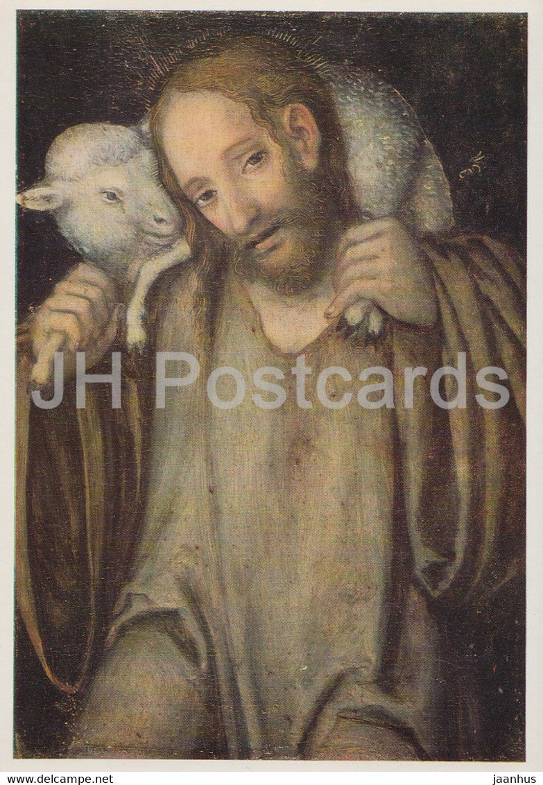 painting by Lucas Cranach the Elder - Christus als guter Hirte - Christ - sheep 9329 - German art - Germany DDR - unused - JH Postcards
