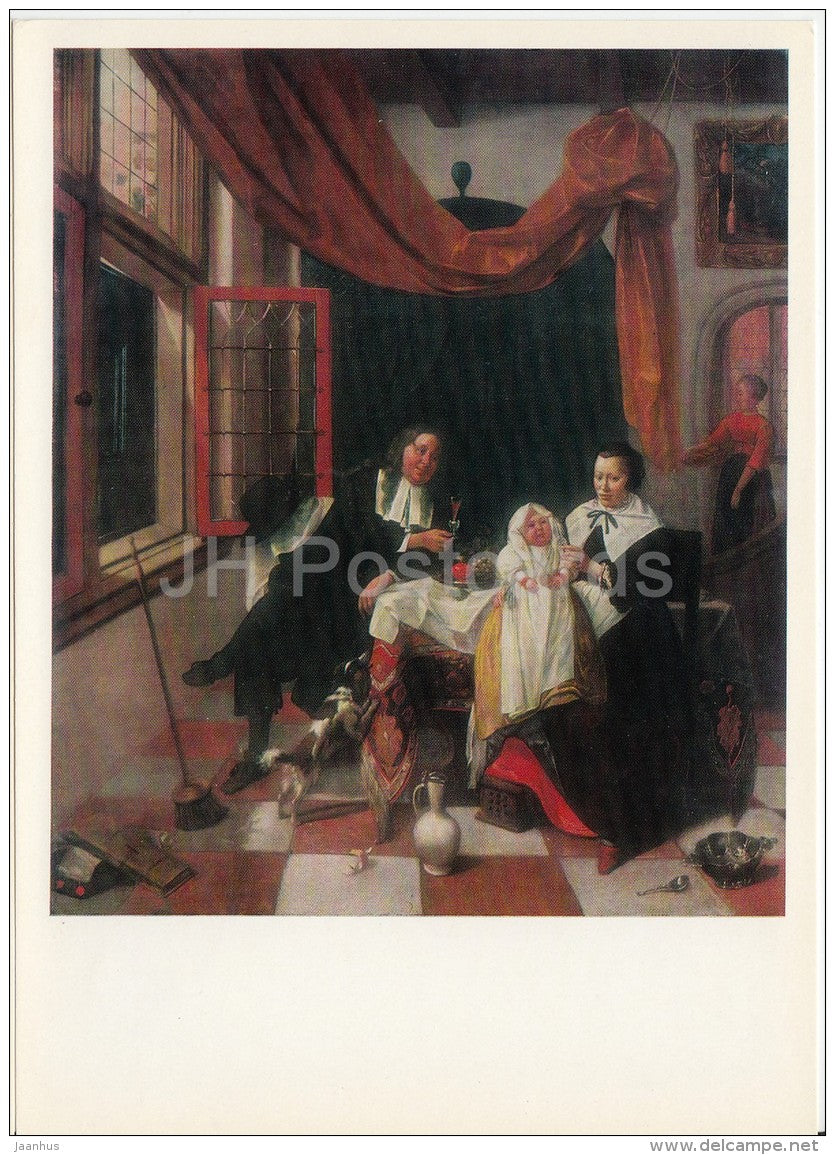 painting by Ludolf de Jonghe - Family , 1670 - dog - mother - Dutch art - large format - 1974 - Russia USSR - unused - JH Postcards