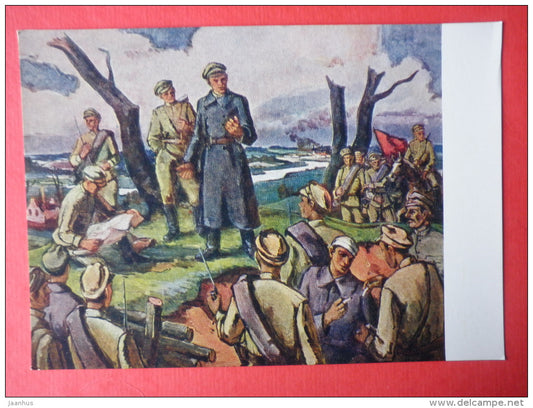 painting by A. Melnar - Latvian Red Riflemen - soldiers - russian art - unused - JH Postcards