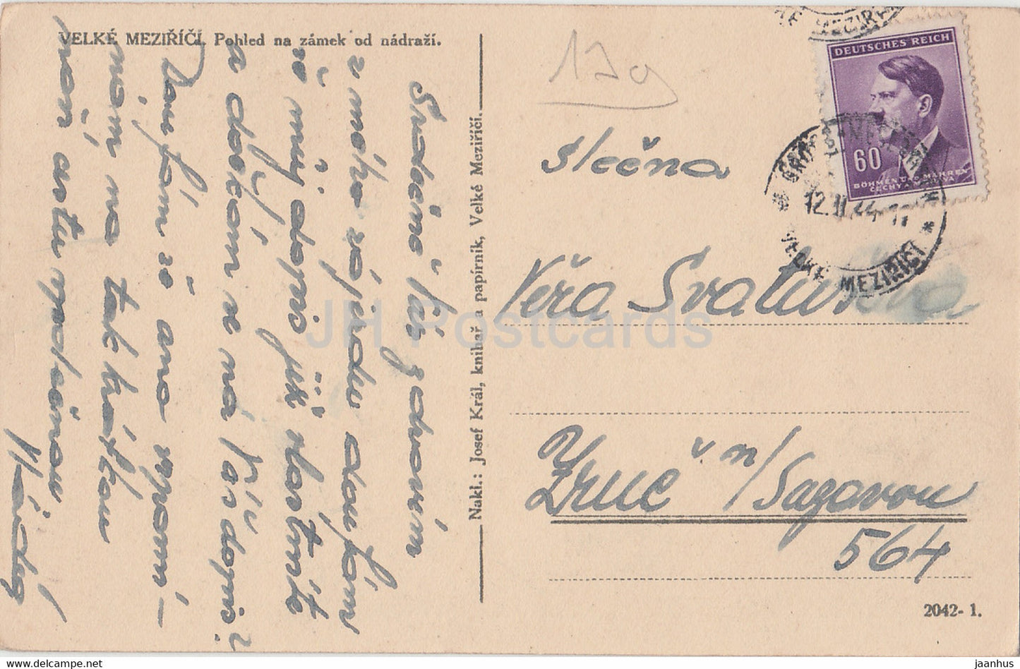 Velke Mezirici - Pohled na Zamek od nadrazi - old postcard - 1944 - Czech Republic - used