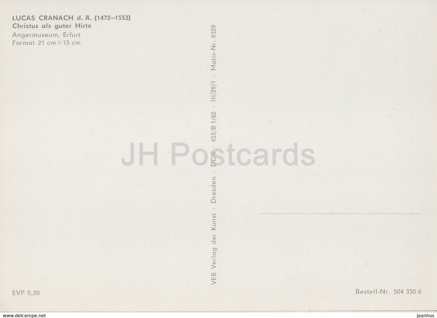 painting by Lucas Cranach the Elder - Christus als guter Hirte - Christ - sheep 9329 - German art - Germany DDR - unused