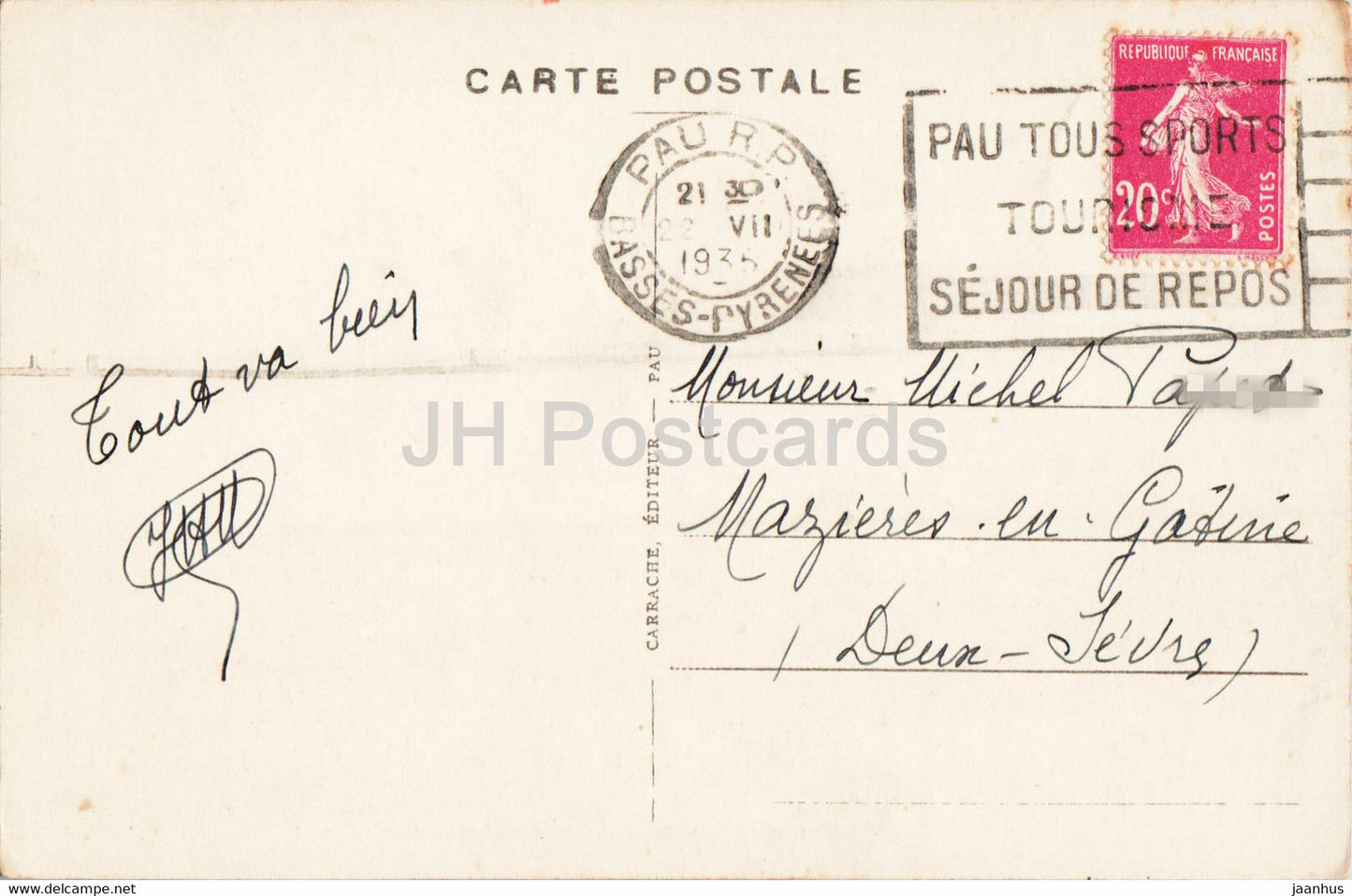Pau - Le Chateau - Facade Principale - 1 - castle - old postcard - 1935 - France - used