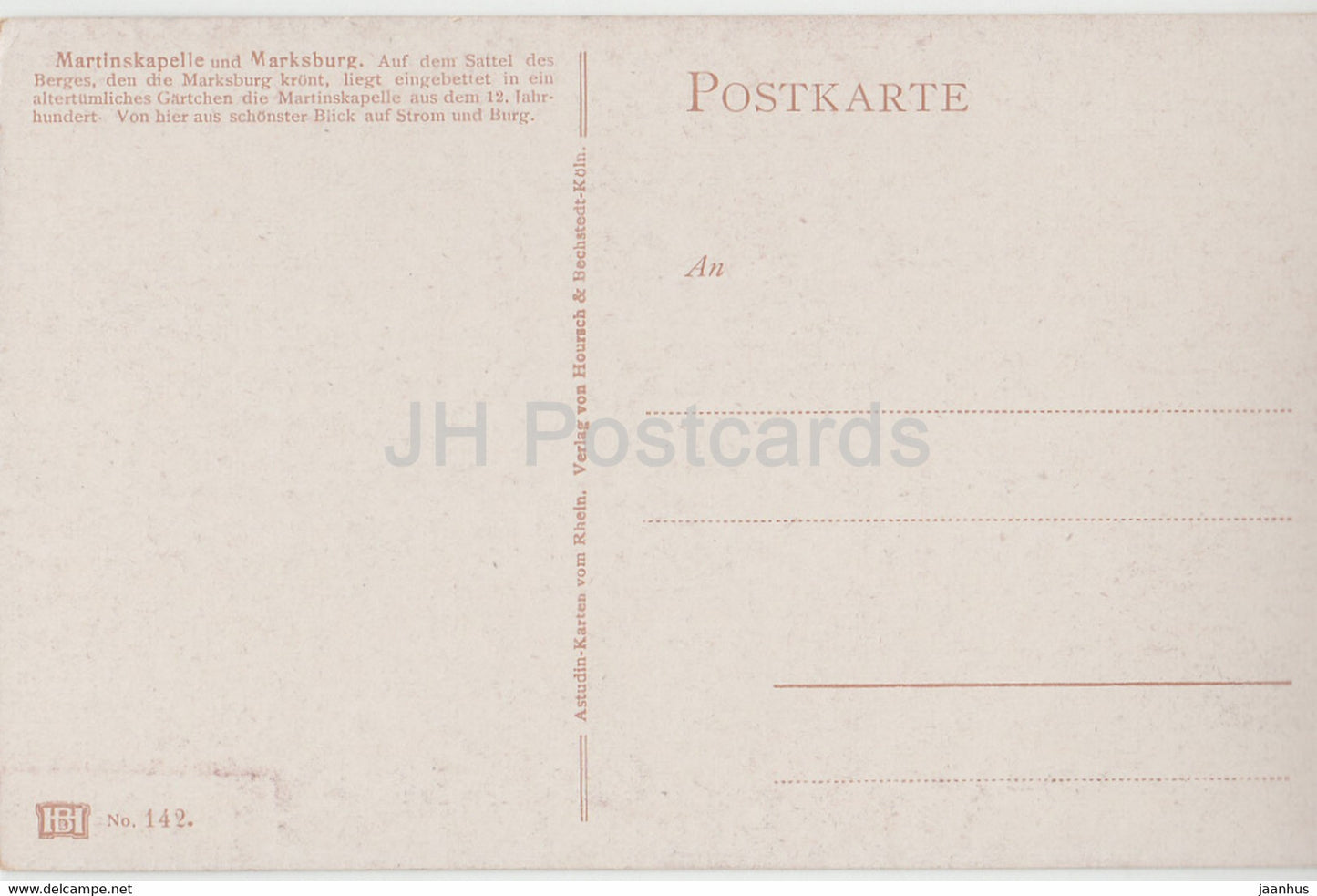 Martinskapelle und Marksburg - 142 - illustration by N. Astudin - old postcard - Germany - unused