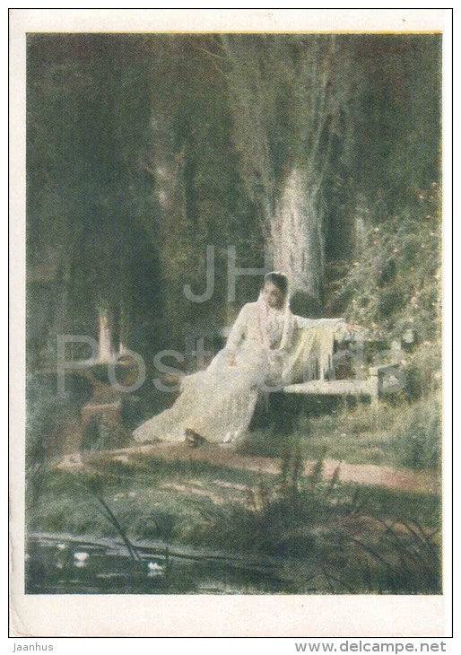 painting by I. Kramskoy - Moonlit Night , 1880 - woman - russian art - unused - JH Postcards
