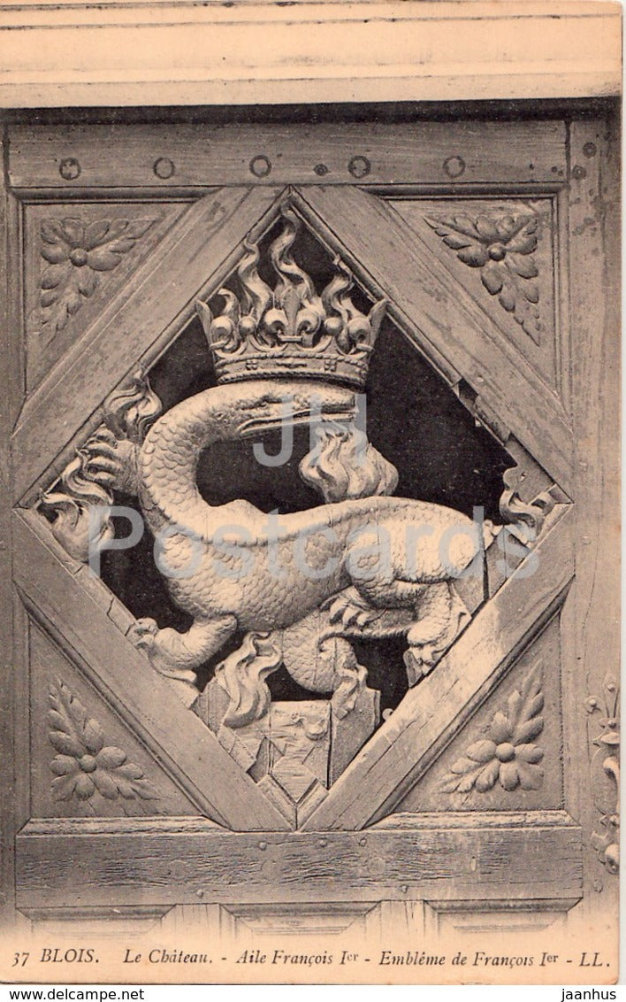 Chateau de Blois - Aile Francois Ier - Embleme de Francois Ier - castle - 37 - old postcard - France - unused - JH Postcards