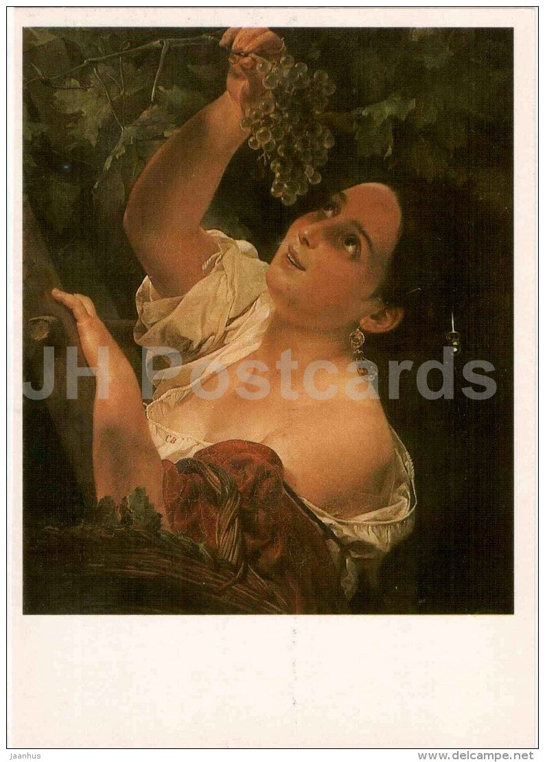 painting by K. Bryullov - Midday in Italy , 1827 - grape - woman - Russian art - 1984 - Russia USSR - unused - JH Postcards