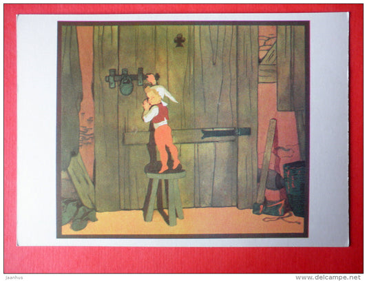 illustration by B. Dehterev - Locked Door - Little Tom Thumb by C. Perrault - 1979 - Russia USSR - unused - JH Postcards