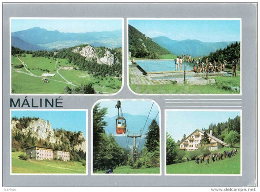 mountain hotel Malina - Velka Fatra - Maline - cable car - pool - mountains - Czechoslovakia - Slovakia - unused - JH Postcards