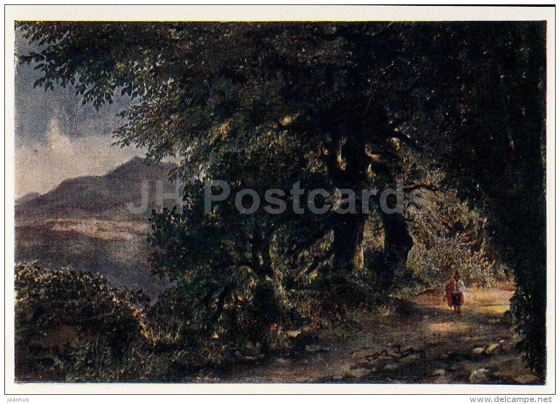 painting by M. Lebedev - Alley in Albano near Rome , 1836 - Russian Art - 1964 - Russia USSR - unused - JH Postcards