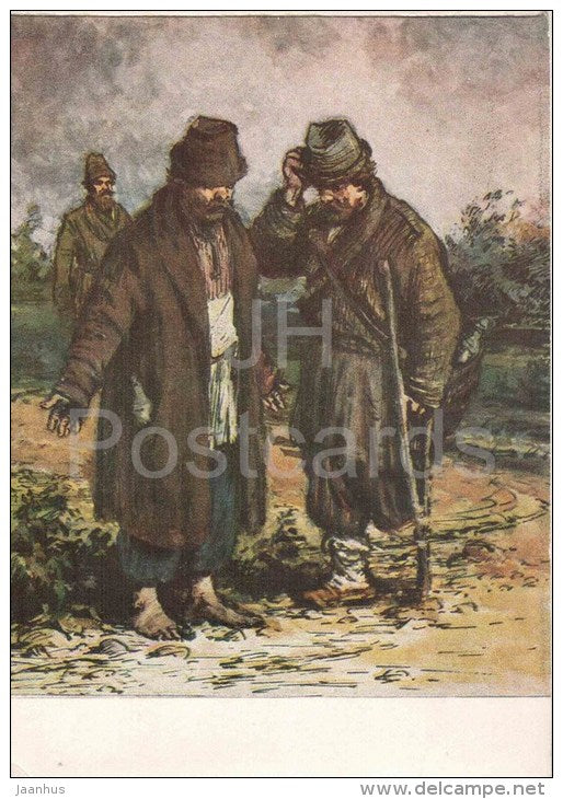 illustration by M. Taranov - Two Men - Fable by Krylov - 1956 - Russia USSR - unused - JH Postcards