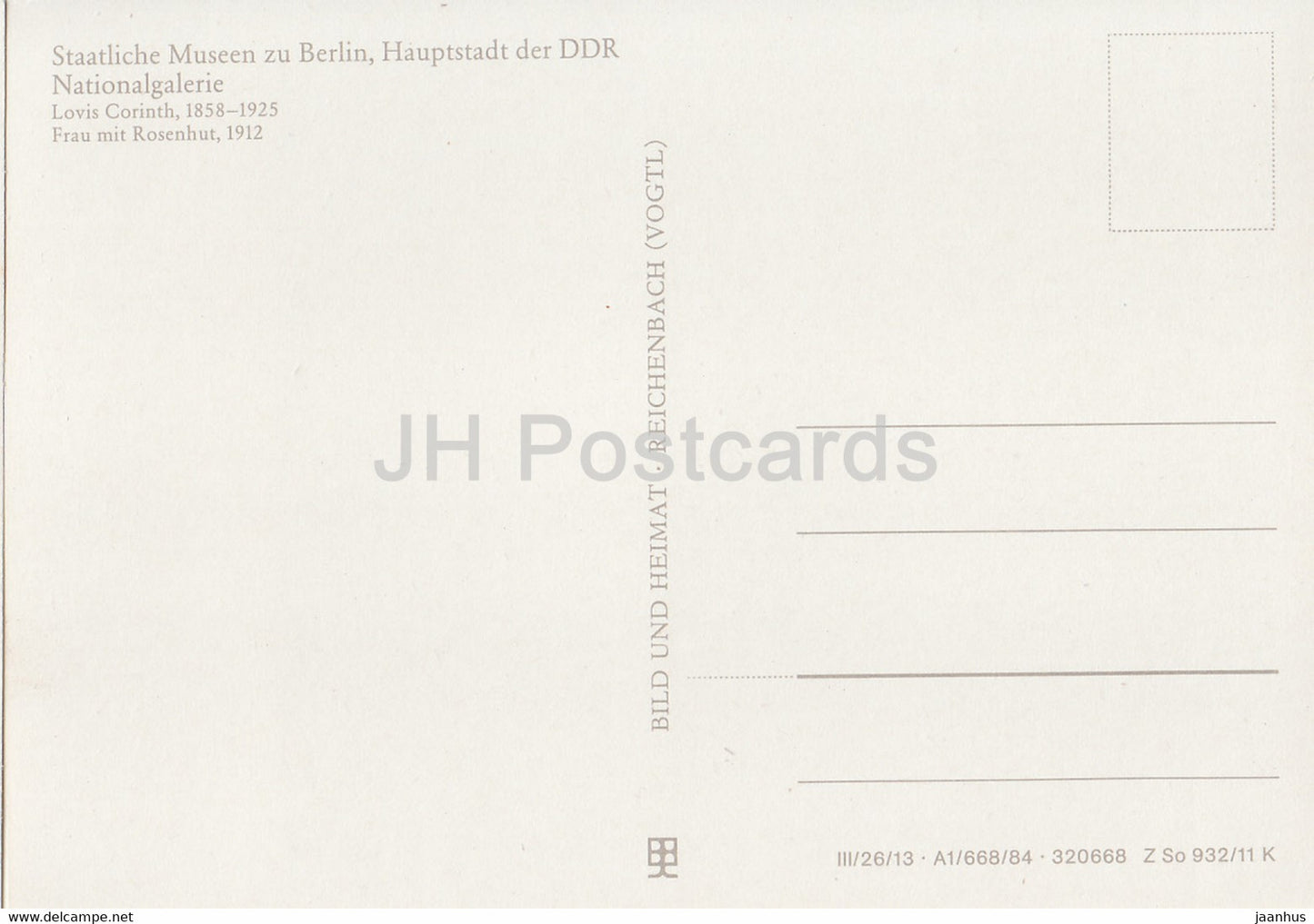 painting by Lovis Corinth - Frau mit Rosenhut - German art - DDR Germany - unused