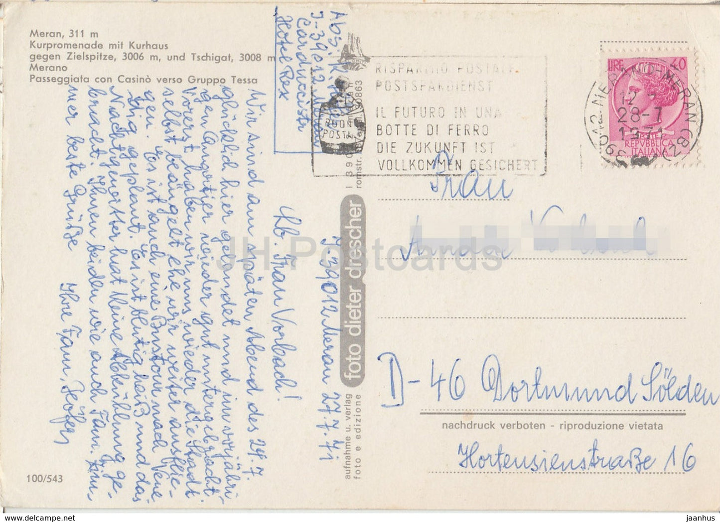 Meran 311 m - Merano - Kurpromenade mit Kurhaus - spa - Italy - 1971 - used