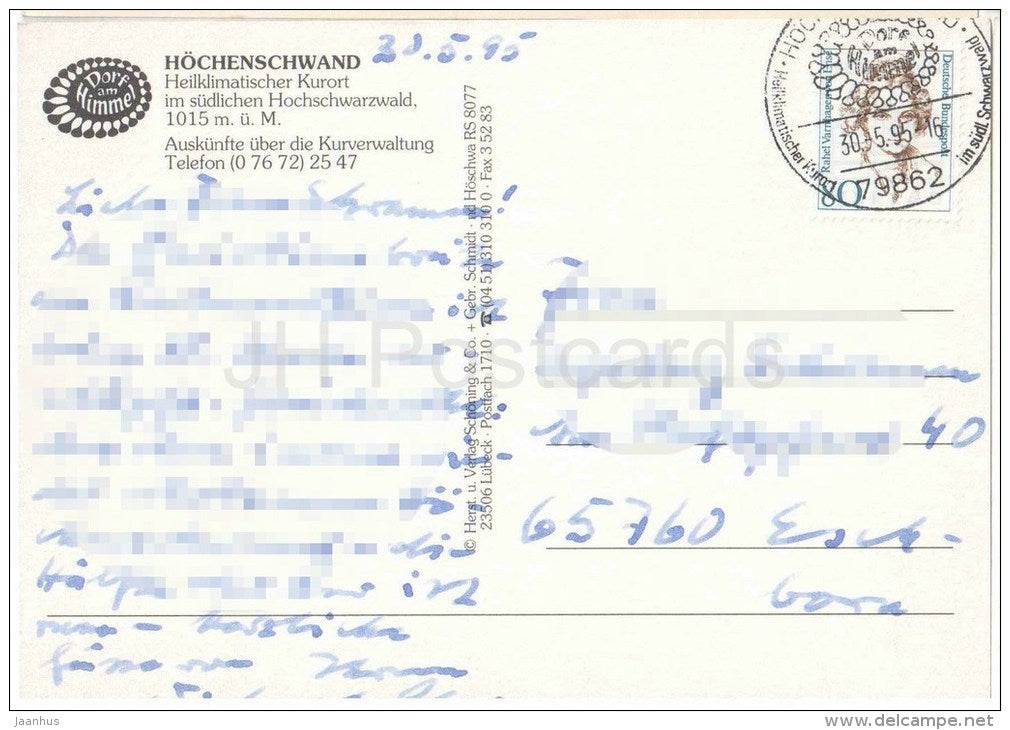 Höchenschwand - Heilklimatischer Kurort im Hochschwarzwald - Germany - 1995 gelaufen - JH Postcards