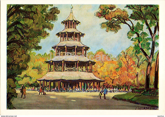 Lenin in Munchen - Munich - English Garden - Chinese Tower - illustration - 1988 - Germany - unused - JH Postcards