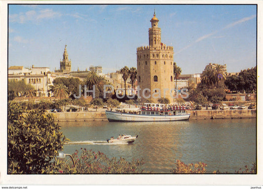 Sevilla - La Toore del Oro y el Guadalquivir - The Golden Tower and Guadalquivir - boat - 3 - Spain - unused - JH Postcards