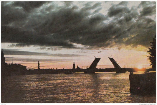 At Night - bridges - Leningrad - St. Petersburg - 1969 - Russia USSR - unused - JH Postcards