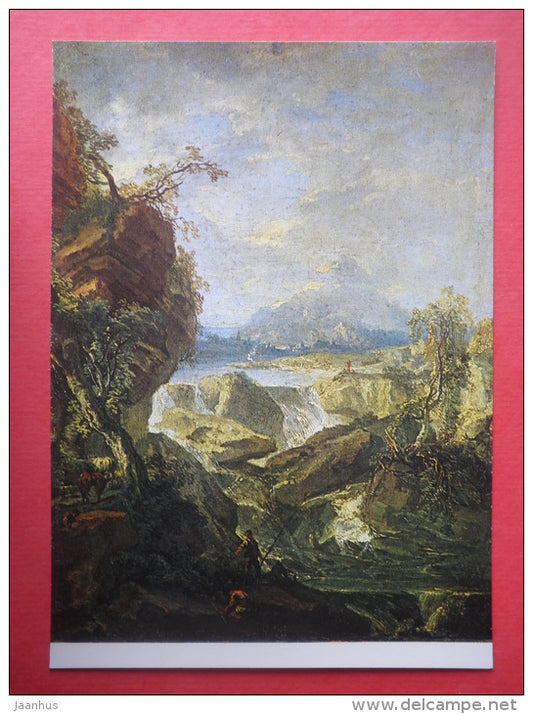 Painting by Wenzel Lorenz Reiner - Landscape with a Waterfall , 1740 - czech art - unused - JH Postcards