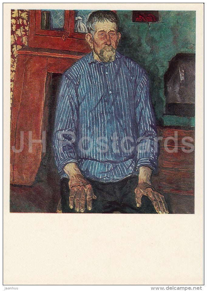 painting by I. Popov - Portrait of A. Alexandrov . Fisherman from Galich - Russian art - Russia USSR - 1982 - unused - JH Postcards