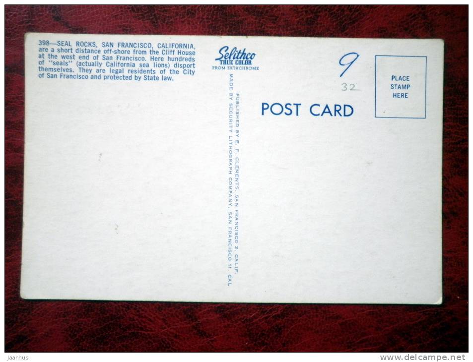 Seal Rocks - Cliff House - cars - San Francisco - California - USA - unused (numbers written) - JH Postcards