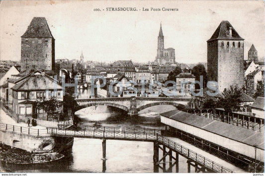 Stassburg - Strasbourg - Les Ponts Couverts - 100 - bridge - old postcard - 1923 - France - used - JH Postcards