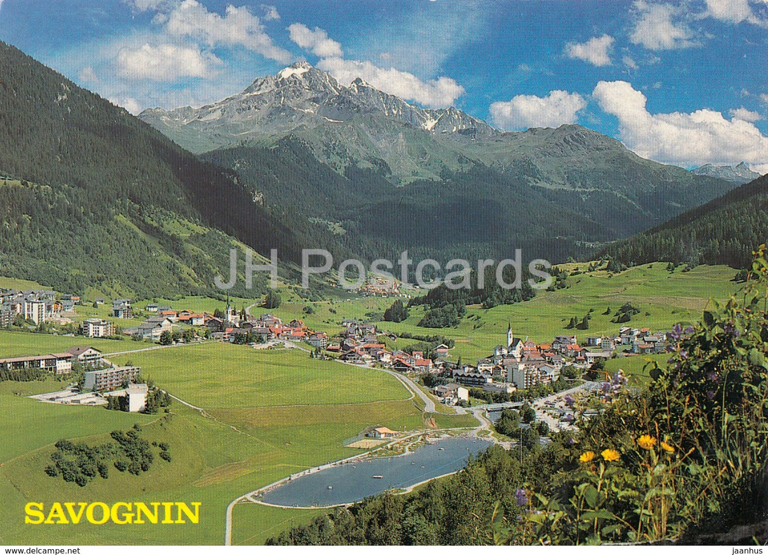 Savognin 1210 m am Julierpass mit Piz d'Err vorn Lai Barnagn - 1997 - Switzerland - used - JH Postcards