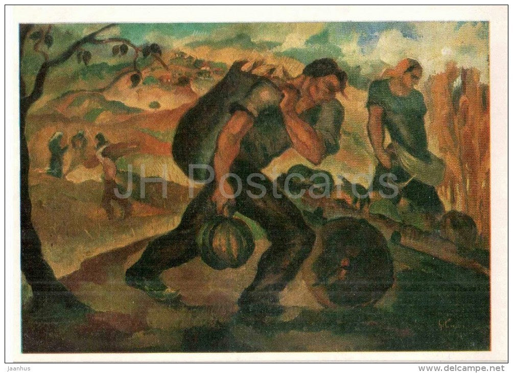painting by U. Dzhaparidze - Autumn , 1931 - harvest - georgian art - unused - JH Postcards