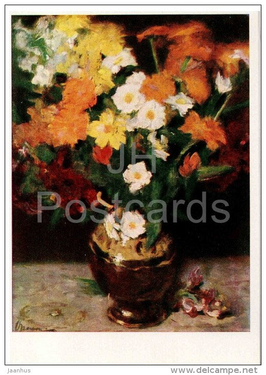 painting by V. Oreshnikov - flower Bouqet - russian art - unused - JH Postcards