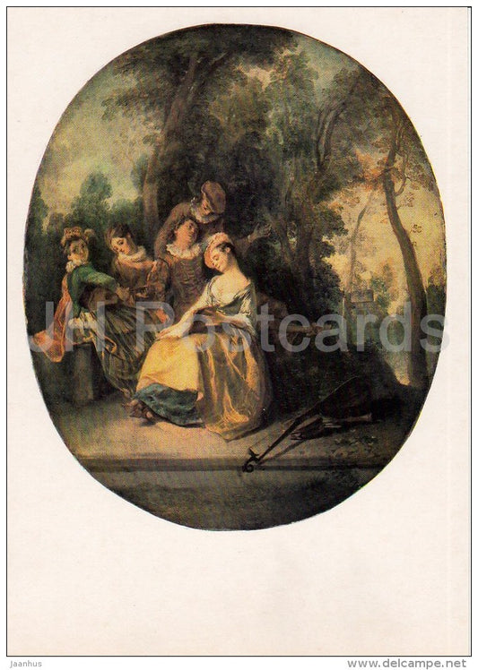 painting by Nicolas Lancret - Concert in the Park - French art - Russia USSR - 1986 - unused - JH Postcards