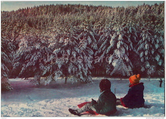 New Year Greeting Card - Slide Hill - children - 1979 - Estonia USSR - used - JH Postcards