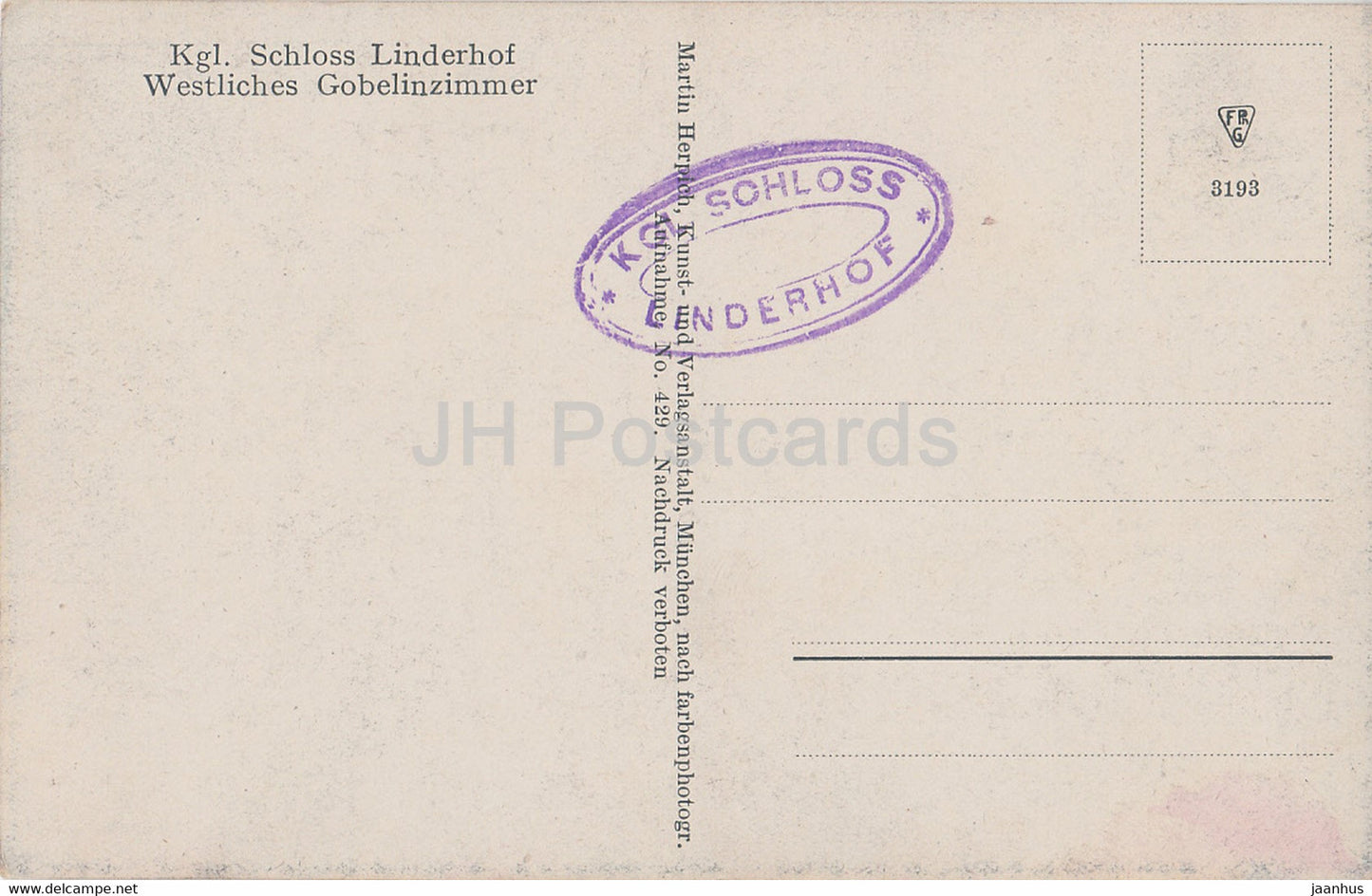 Kgl Schloss Linderhof - Westliches Gobelinzimmer - castle - 429 - old postcard - Germany - unused