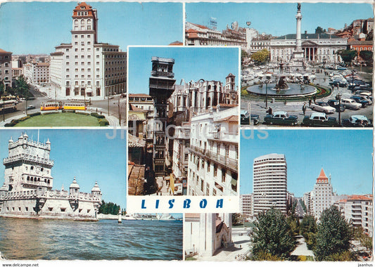 Lisbon - Lisboa - multiview - street view - tram - architecture - multiview - 1965 - Portugal - used - JH Postcards