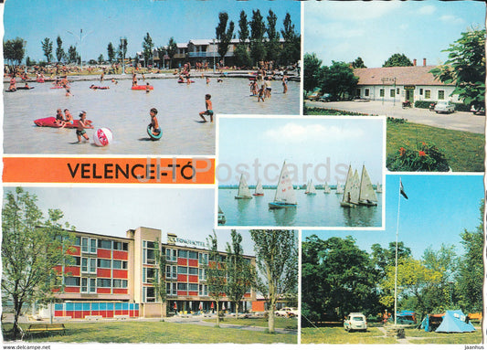 Velencei Lake - multiview - sailing boat - beach - hotel - camping - 1976 - Hungary - used - JH Postcards