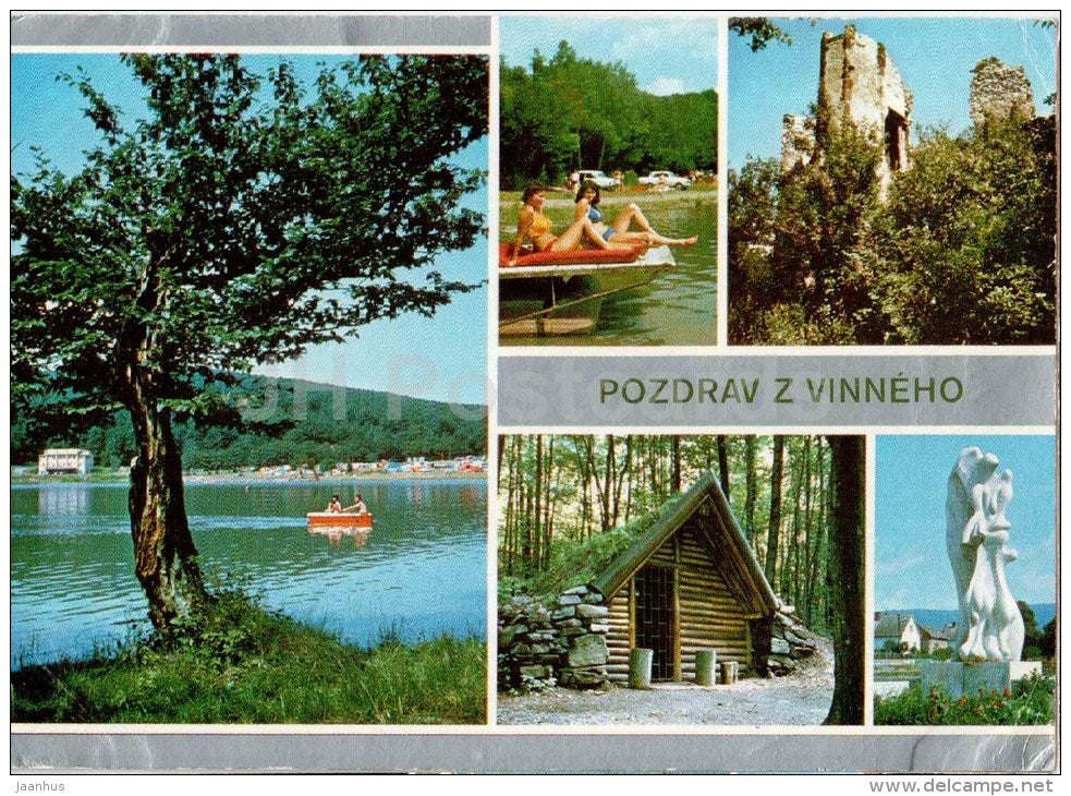 Vinianske Jazero - Vinne castle - memorial to the victims of fascism in Vinne - Czechoslovakia - Slovakia - used 1982 - JH Postcards