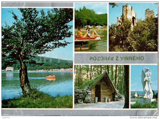 Vinianske Jazero - Vinne castle - memorial to the victims of fascism in Vinne - Czechoslovakia - Slovakia - used 1982 - JH Postcards