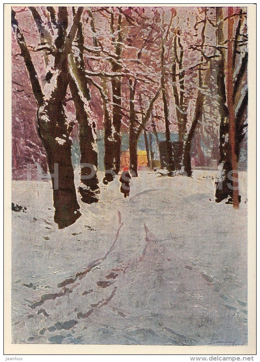 painting by J. Bokshay - Winter in the Park , 1956 - Ukrainian art - Ukraine USSR - 1964 - unused - JH Postcards