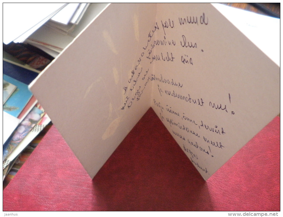 New Year Greeting card - pink rose - 1983 - Estonia USSR - used - JH Postcards