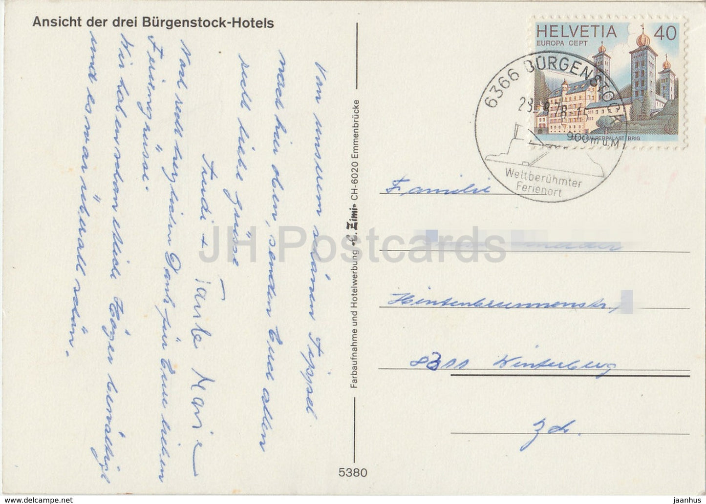 Ansicht der drei Burgenstock Hotels - 5380 - 1978 - Switzerland - used