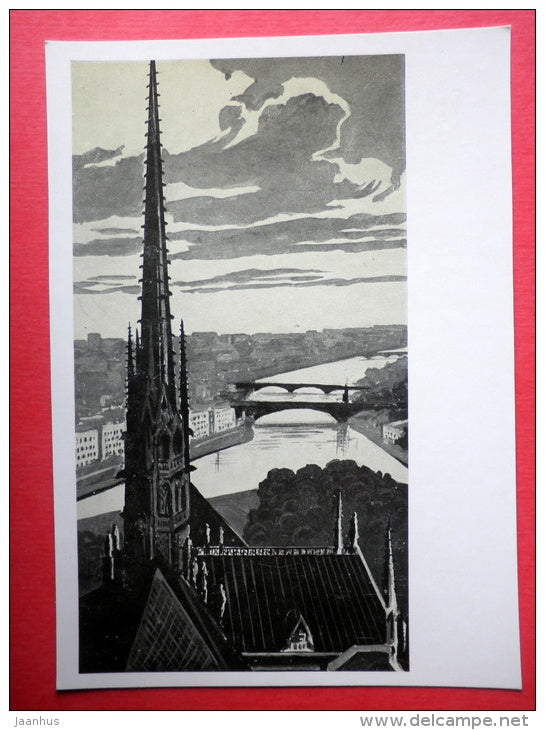 illustration by N. Dolgorukov - General View - Paris - 1974 - Russia USSR - unused - JH Postcards