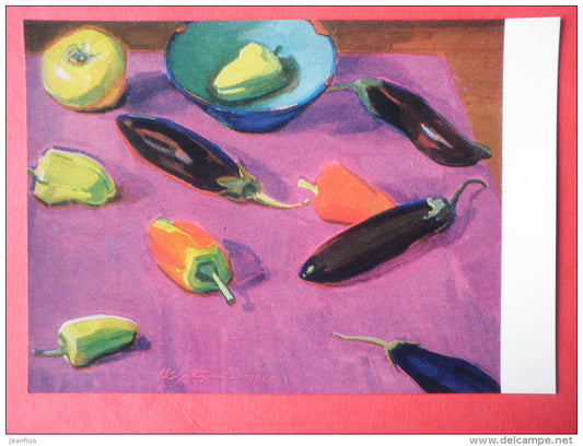 painting by Mger Abegian - Still Life . Pepper and Eggplant , 1966 - armenian art - unused - JH Postcards