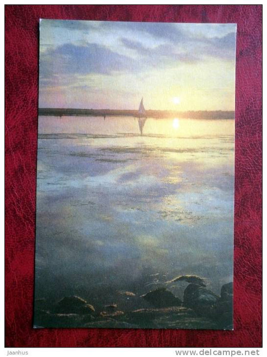 Evening at the beach - sunset - sailing boat - 1974 - Estonia - USSR - unused - JH Postcards
