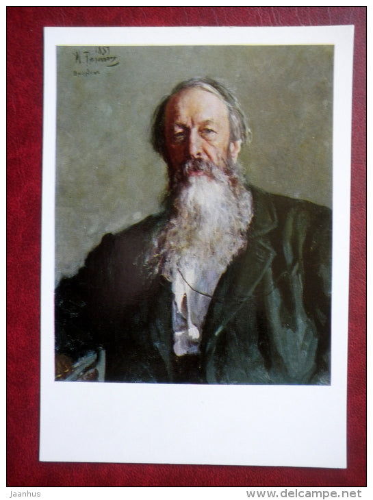 painting by I. Repin , critic Stasov portrait 1883 - russian art - unused - JH Postcards