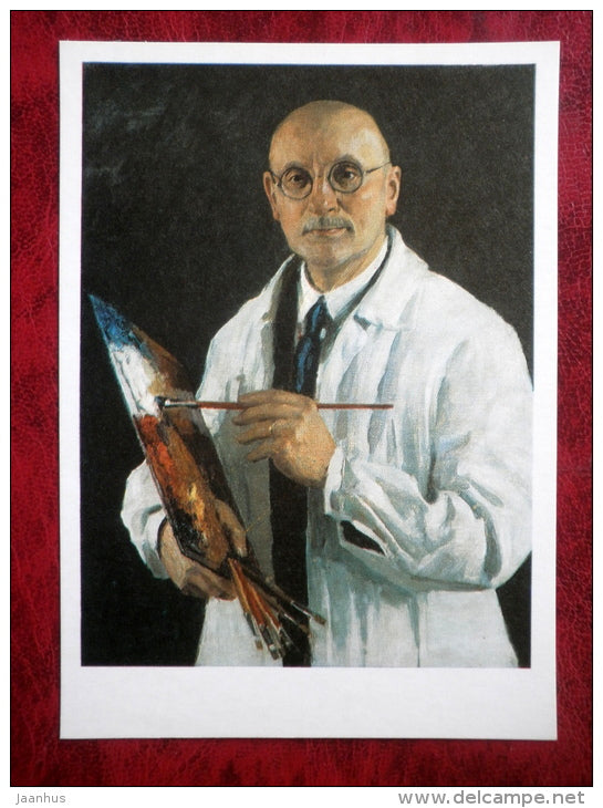 Painting by Igor Grabar - Self-portrait. With white Overall and Palette . 1934 - russian art - unused - JH Postcards