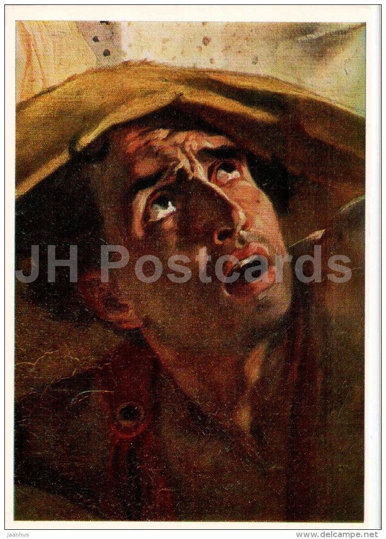 painting by K. Bryullov - Last Day of Pompeii , 1833 - detail - man - Russian art - 1979 - Russia USSR - unused - JH Postcards