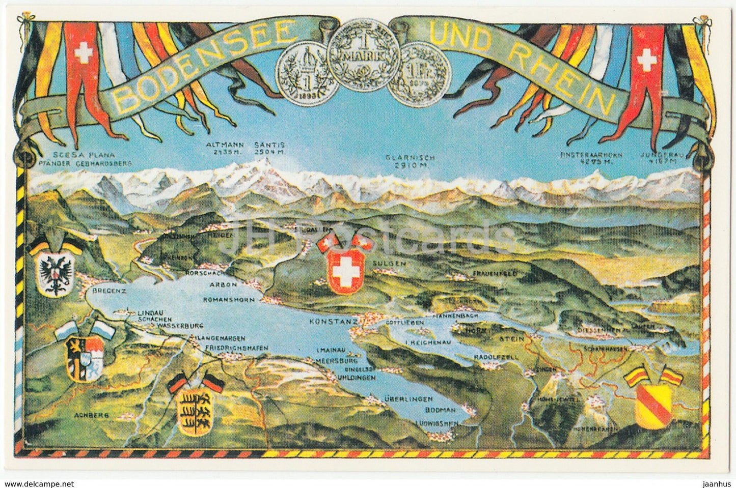 Bodensee und Rhein - Bodenseepanorama um 1910 - map - REPRODUCTION - Switzerland - unused - JH Postcards