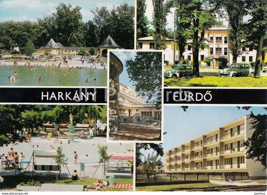 Harkanyfurdo - pool - hotel - cars - multiview - 1978 - Hungary - used - JH Postcards