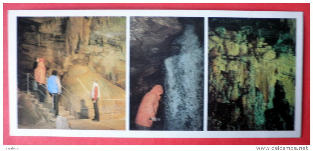 Sataplia cave - speleologist - stalagmite - waterfall  Caves of ancient Colchis - Kutaisi - 1988 - USSR Georgia - unused - JH Postcards