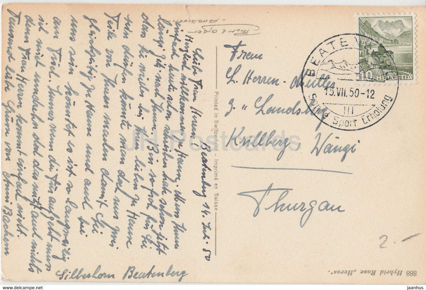 Hybrid Rose Heros - fleurs - 888 - carte postale ancienne - 1950 - Suisse - utilisé