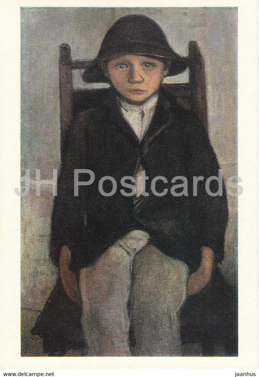 painting by Wladyslaw Slewinski - Orphan from Poronin - boy - Polish art - 1981 - Russia USSR - unused - JH Postcards
