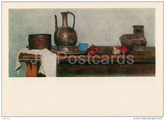 painting by G. Korzhev - Metallic Dishes , 1973 - Russian art - Russia USSR - 1982 - unused - JH Postcards