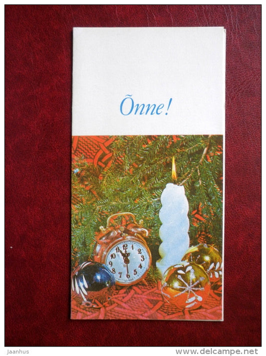New Year Greeting card - clock - candle - decorations - 1980 - Estonia USSR - used - JH Postcards